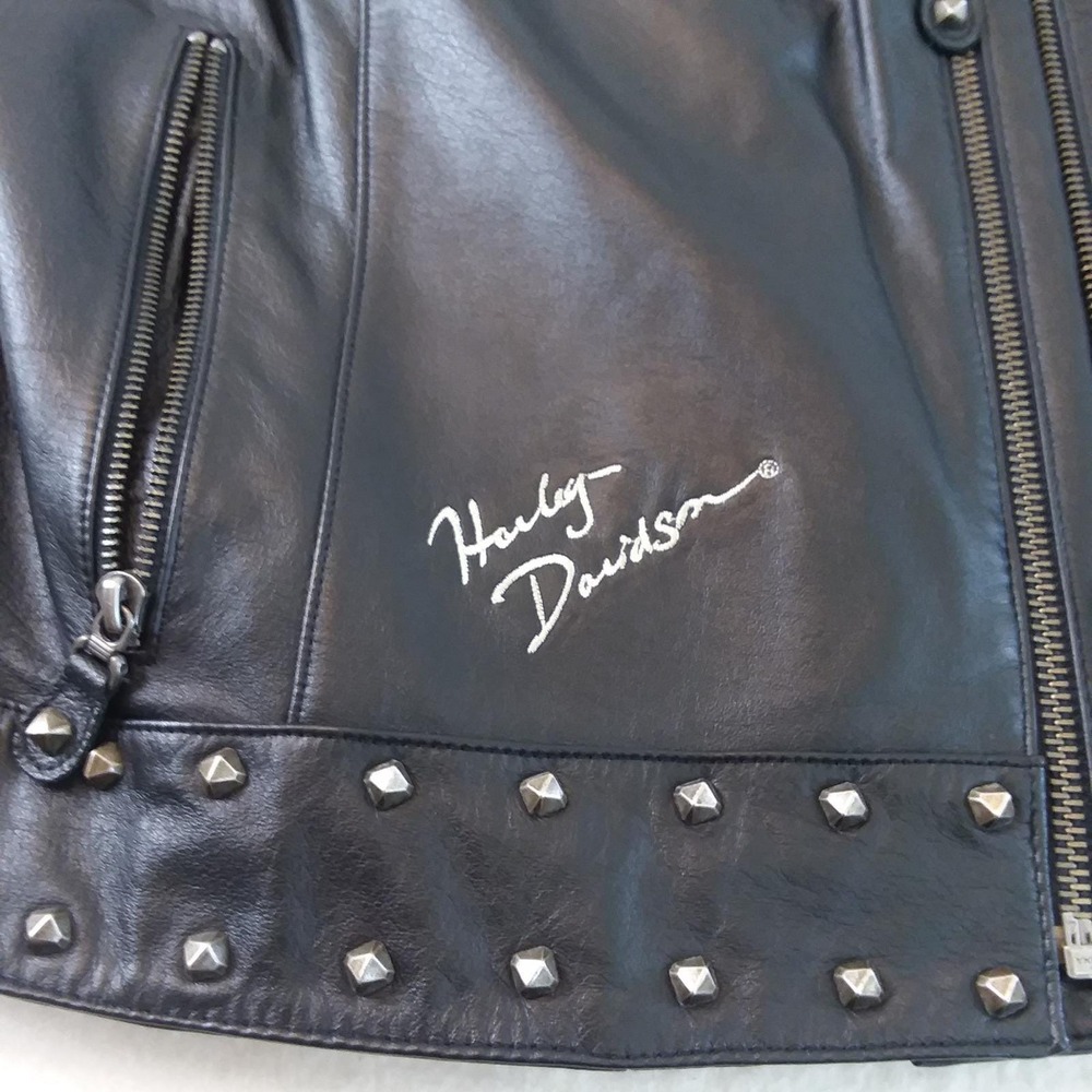 VTG Harley Davidson Womens L Leather Wing Motorcycle Jacket Studded Black Biker - Picture 15 of 16